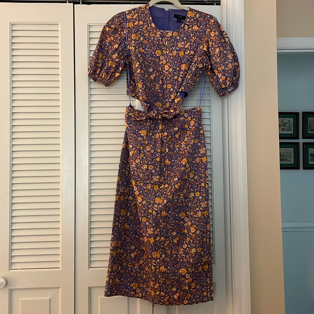 J. Crew puff sleeve cutout midi sheath cocktail dress